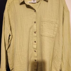 Light Green Textured Button-Up Shirt - Women's Top